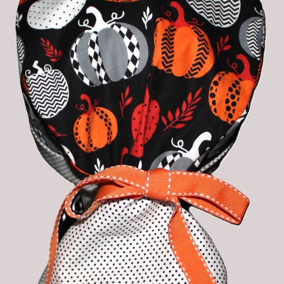 Womens Night Pumpkins Ponytail Scrub Cap, Handmade NWOT - Picture 2 of 7